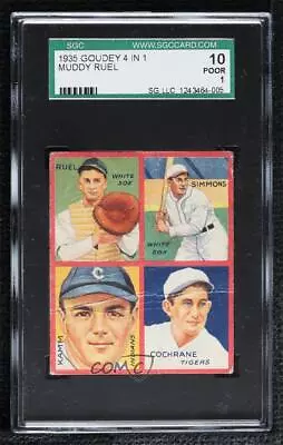 1935 Goudey 4-in-1 R321 Muddy Ruel Al Simmons Mickey Cochrane Willie Kamm SGC 10 • $115.24