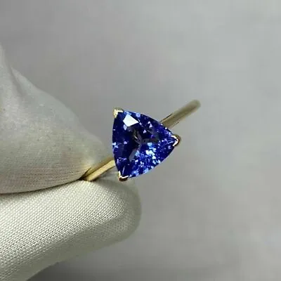Beautiful 4.25ct Certified Tanzanite Trillion Cut Yellow GoldPlated Ring For Her • £46.82