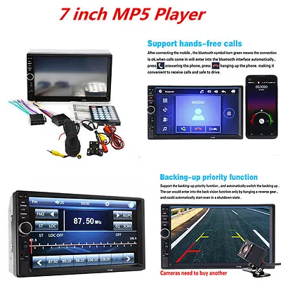 Car 2 DIN  7  Touch Screen Bluetooth Stereo Radio MP5 Player Rear View Camera • £68.02