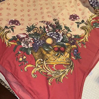 Mirabello Italy Cotton Tablecloth Fruit Brocade Red &  Multi Mediterranean • $39.50