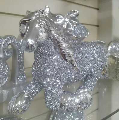 £19.99 • Buy New Style Silver Crushed Diamond Horse Racing Decoration Ornament