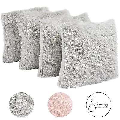£8.99 • Buy Sienna Set Of 2/4 Large Fluffy Cushion Covers Pack Shaggy Sofa Chair Decor 22x22