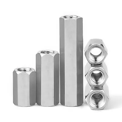 A2 Stainless Steel All Thread Sleeve Rod Bar Stud Hex Connector Tube Long Nuts • £4.19