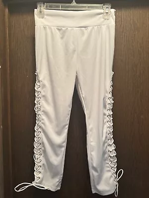 Dressfo Dresslily Women's White Cropped String Laced Sides Leggings/Pants-sz Sm • £8.03