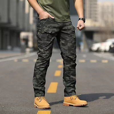 AU Mens Cargo Long Pants Combat Tactical Work Army Military Camo Casual Trousers • £21.88