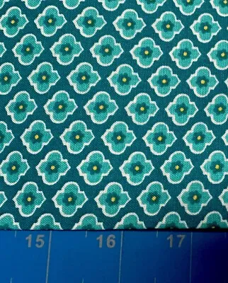 Tina Scrap 8 X21  Flower Moroccan Tile Mosaic Aqua Teal White Mini Cotton Fabric • $2.29