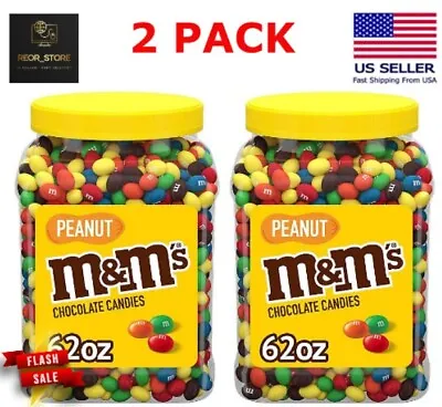 2 PACK M&M'S Peanut Milk Chocolate Candy Bulk Jar (62 Oz.) FREE SHIPPING • $46.35