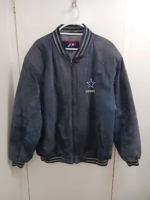 Vintage Dallas Cowboys Pro Player Logo Full Zip Leather Jacket Coat Men’s Size L • $20