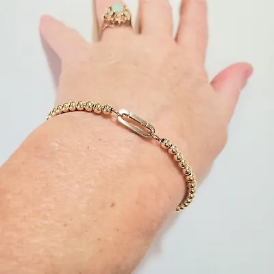 14k Solid 4mm Yellow Or Rose Gold Paperclip Clasp! Bead Bracelet • $260.48