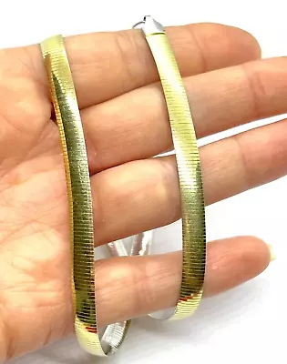 £56 • Buy Vintage Italian Gold On Sterling Silver Wide Flat Snake Link Chain Necklace 18”