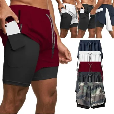 Mens Running Athletic Workout Shorts Quick Dry Swim Trunks  Liner Zip Pockets • $13.68