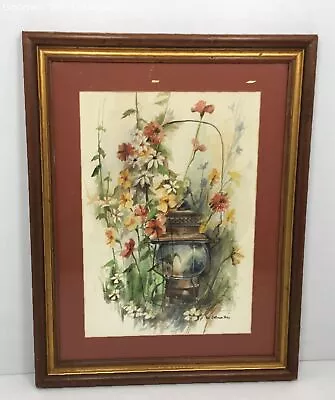 Vintage Watercolor Painting Signed Pat Coffman Huss Lantern With Flowers • $49.99