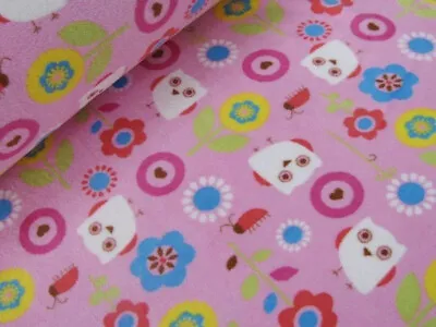 Wellness Fleece Microfleece Cuddly Plush OWLS FLOWERS PINK EUR 12.98/m • £5.61