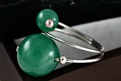 Sterling Silver Green Jade Marble Balls Wire Wrap Ring Size 6 • $120