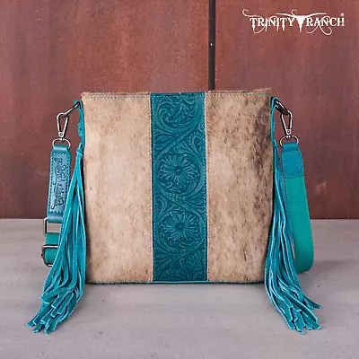 Trinity Ranch By Montana West Cowhide/Tooled Fringe Concealed Carry Crossbody • $76.99