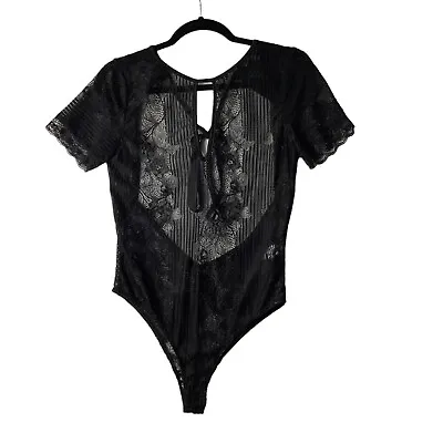 $22.98 • Buy Fashion Vitamin Women Sz M Black Lace Bodysuit Low V-Shape Cut Back Snap Crotch