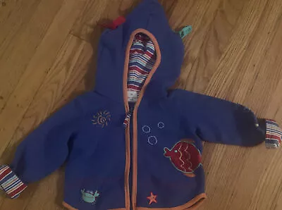 HANNA ANDERSSON Hoodie Jacket Blue Fish Quilted Sailboat Size 80 (18-24M) • $15