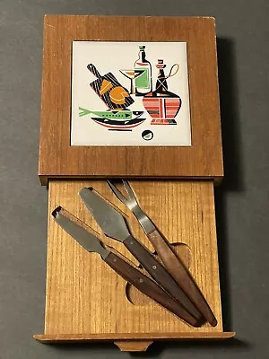 Vintage Cheese Board And Tools Charcuterie MCM  Fish Decor Bottles 1960’s • $39.97