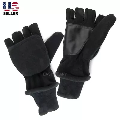 Polar Fleece Convertible Gloves Flip Top Mittens Fingerless Winter Thermal Mens • $9.99