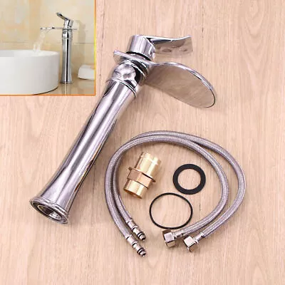 £38.39 • Buy Fast Waterfall Counter Top Basin Mixer Tap Bathroom Sink Tall Chrome -uk