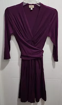 Banana Republic X Issa Womens 3/4 Sleeve Wrap Tie Dress Rayon Blend Purple Sz XS • $25.49