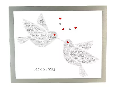 Personalised Word Art Print 1st 10th 25th 30th 40th 50th 60th Anniversary Gifts • £15.19