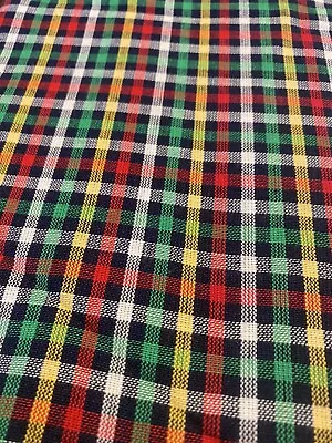 Vintage New 1960s 70s Plaid Cotton Fabric LIGHTWEIGHT Red Green Yellow BTY 44  W • $6.99