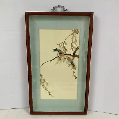 King Fisher Birds Carved Shell Shadow Art Framed Wall Bird Asian China Garden • $62.11