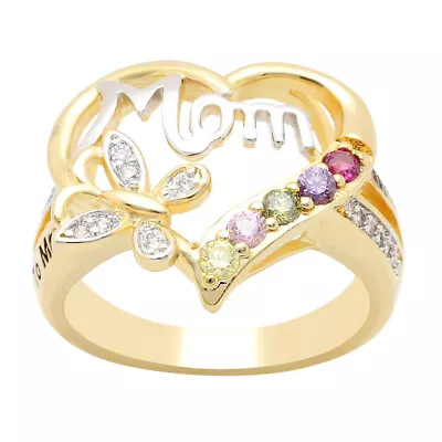 Mom Heart Ring Cz Gold Plated Engraved To Mom With Love Womens Ginger Lyne Co... • $14.99