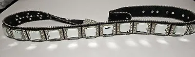 Black Belt Rhinestones Mirror Gems Bling Stunning Belt 41  Long  • $20