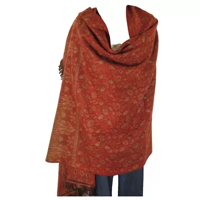 Throw/Shawl | Yak + Sheep Wool Blend | Nepal |Handmade | Paisley Design| Rust • $42.30