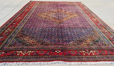 Authentic Hand Knotted Vintage Tribal Yamoud Wool Area Rug 9.9 X 6.6 Ft (495 SU) • $0.99