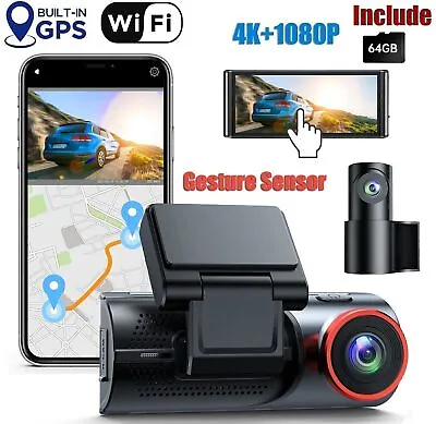 $149.99 • Buy TOGUARD Dual WiFi GPS Dash Cam 4K+1080P Front And Rear Car Camera Gesture Sensor