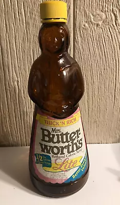 VINTAGE AMBER MRS BUTTERWORTH'S LITE SYRUP BOTTLE -  W/PLASTIC CAP - 24 Oz. • $16.70