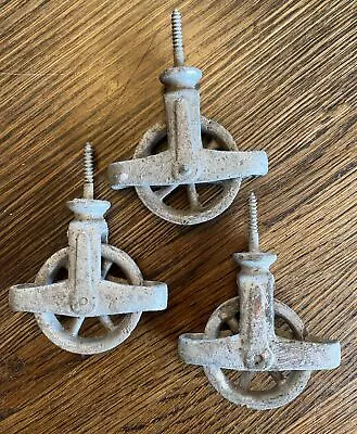 3 Antique Vintage Cast Iron Window Weight Rope Spoked Sash Pulleys • $29.50