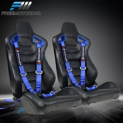 Adjust Universal Racing Seat PU Carbon & Dual Slider & Cam-lock Seat Belt X2 • $407.99
