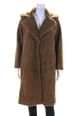 Zara Womens Button Front Collared Teddy Long Coat Brown Size Small • $42.69