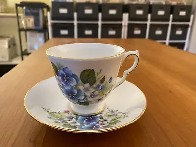 Queen Anne Royal Vale Bone China Teacup & Saucer Blue Pansies- Scarce! • $24.28