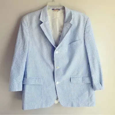 Brooks Brothers Blue White Seersucker Sports Coat Jacket 46” Chest 32” Length • $34.96