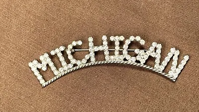 State Of Michigan Brooch Lapel Pin Rhinestones Vintage Pinback • $34.95