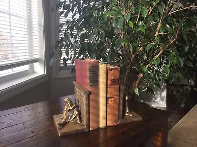 Antique Bradley & Hubbard Cast Iron Bookends (monk Reading Book )gold Gild • $65