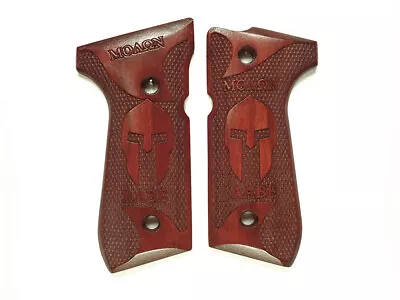 --Rosewood Molon Labe Spartan #1 Beretta 92fs Grips Checkered Engraved Textured • $55