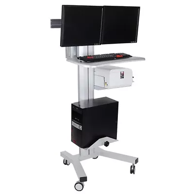 Ergonomic Computer Workstation Rolling Mobile PC Cart With Dual Monitor Mount • $272.99