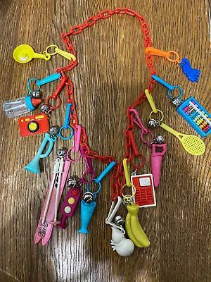 Vintage 1980s Bell Charm Necklace Lot Abacus Bottle Camera Frying Pan Skis • $99.99