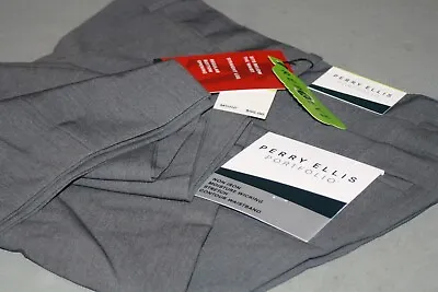 PERRY ELLIS Mens MODERN FIT Dress Pants GRAY FLAT FRONT STRETCH 36 30 NWT $95 • $19.99