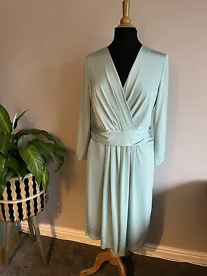 Issa London Dress 14 Mint Green Carnival Darcy Pleat V Neck Jersey Draped Prom • £36.90