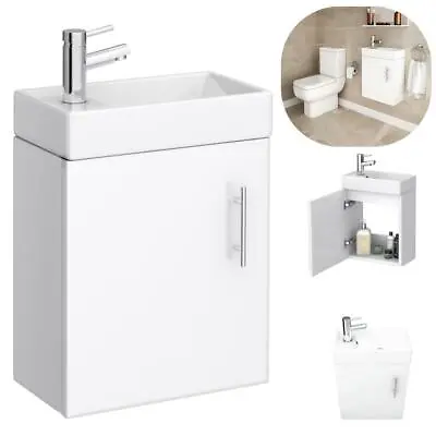 Single Door Wall Hung Cassellie Gloss White Cube Vanity Unit & Sink Bathroom  • £79.95