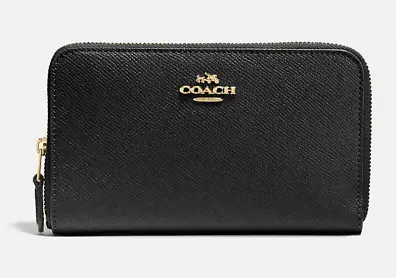 Nwt Coach Crossgrain Leather Medium Zip Around Wallet Bifold 58584 Black • $145.60
