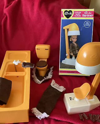 £6.99 • Buy Vintage Pedigree Sindy Doll Sunshine Yellow Bathroom Set . 1970s Scene Setter VG