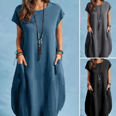 $28.87 • Buy ZANZEA 8-24 Womens Summer Mini Dress Plain Casual Holiday Oversized Short Dress